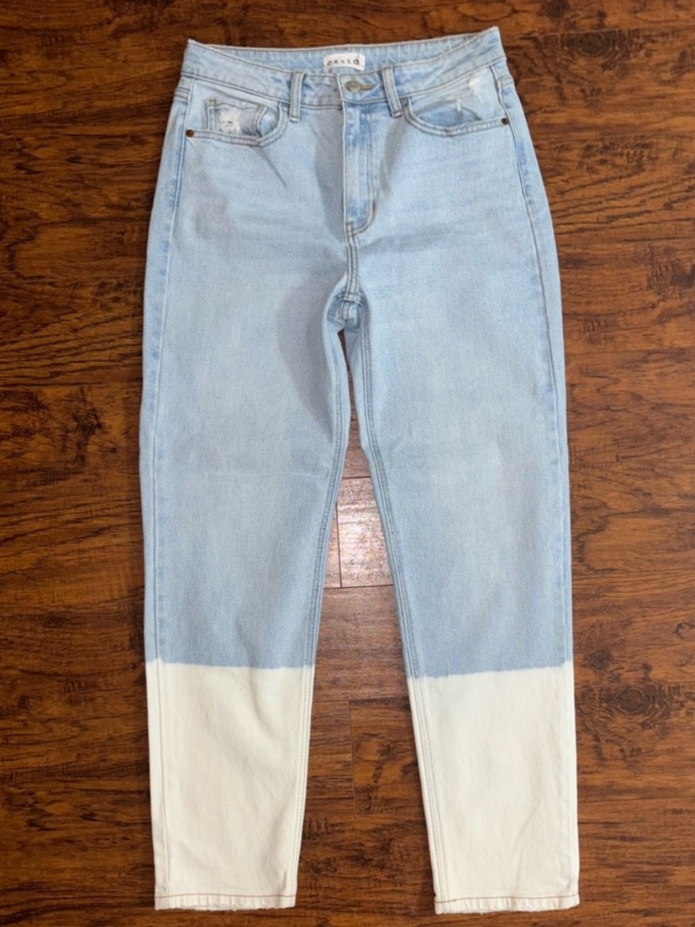CELLO Cigarette Style Jeans Two-Tone Light Wash High-Waist White Dip-Dye Denim